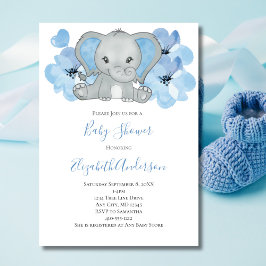 Blauwe Baby Jongen Olifant Baby Shower Bloemen Bal Kaart