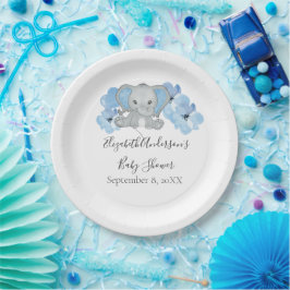 Blauwe Baby Jongen Olifant Baby Shower Bloemen Bal Papieren Bordje