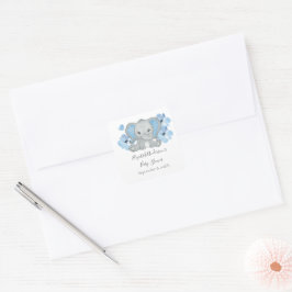 Blauwe Baby Jongen Olifant Baby Shower Bloemen Bal Vierkante Sticker