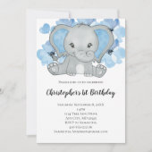 Blauwe Baby Jongen Olifant Bloemen Ballonnen Verja Kaart (Voorkant)