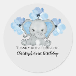 Blauwe Baby Jongen Olifant Bloemen Ballonnen Verja Ronde Sticker