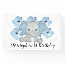 Blauwe Baby Jongen Olifant Bloemen Verjaardag