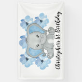 Blauwe Baby Jongen Olifant Bloemen Verjaardag Spandoek (Verticaal)