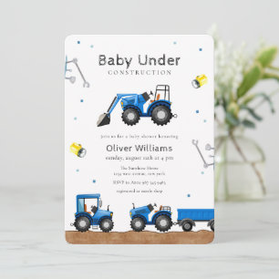 Blauwe Baby Jongen Onder Constructie Baby Borrel Kaart