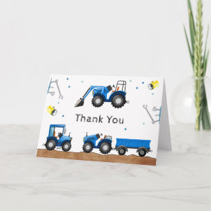 Blauwe Baby Jongen Onder Constructie Baby Shower Bedankkaart