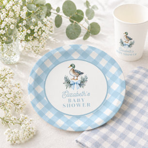 Blauwe Baby Jongen Peking-eend Baby Shower Papieren Bordje