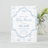 Blauwe baby jongen shower uitnodiging (Staand voorkant)