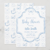 Blauwe baby jongen shower uitnodiging (Voorkant / Achterkant)