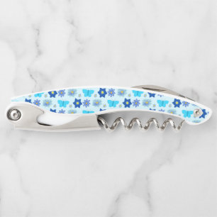Blauwe Baby Jongen Vlinders en Bloemen met patrone Kurkentrekker