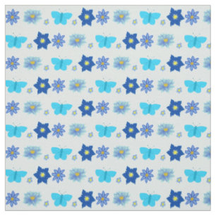 Blauwe Baby Jongen Vlinders en Bloemen met patrone Stof