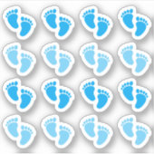 Blauwe Baby Jongen Voetafdruk Pasgeboren Aankondig Sticker (Voorkant)