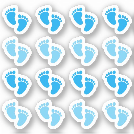 Blauwe Baby Jongen Voetafdruk Pasgeboren Aankondig Sticker (Voorkant)