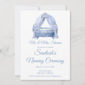 Blauwe Baby Jongen Wieg Naming Ceremonie Kaart (Voorkant)