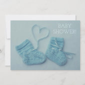 Blauwe baby jongens foto douche-uitnodiging kaart (Voorkant)