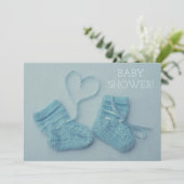 Blauwe baby jongens foto douche-uitnodiging kaart (Staand voorkant)