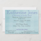 Blauwe baby jongens foto douche-uitnodiging kaart (Achterkant)