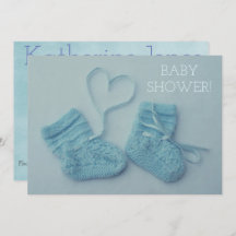 Blauwe baby jongens foto douche-uitnodiging