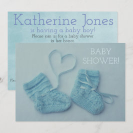 Blauwe baby jongens foto douche-uitnodiging kaart