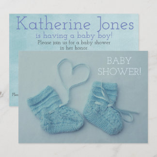 Blauwe baby jongens foto douche-uitnodiging kaart