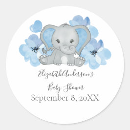 Blauwe Baby Jongens Olifant Baby Shower Bloemen Ba Ronde Sticker