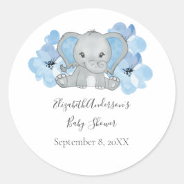 Blauwe Baby Jongens Olifant Baby Shower Bloemen Ba Ronde Sticker