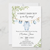 Blauwe Baby Kleding Baby shower Uitnodiging (Voorkant)