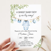 Blauwe Baby Kleding Baby shower Uitnodiging