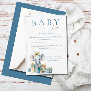 Blauwe Baby Liefde Waterverf Olifant Baby shower RSVP Kaartje