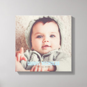 Blauwe Baby naam foto Canvas Afdruk