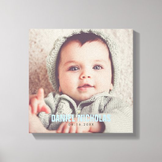 Blauwe Baby naam foto Canvas Afdruk (Voorkant)