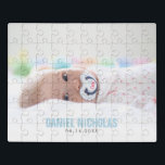 Blauwe Baby naam Puzzel<br><div class="desc">Eenvoudig en chic full-bleed fotoontwerp. Heb je een aangepaste kleur nodig? Stuur ons een bericht naar heartlockedstudio@gmail.com en wij zullen u graag helpen!</div>