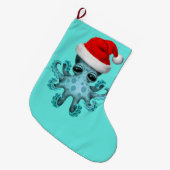 Blauwe Baby octopus die een kerstman draagt Grote Kerstsok (Voorkant (Hangend))