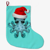 Blauwe Baby octopus die een kerstman draagt Grote Kerstsok (Voorkant)
