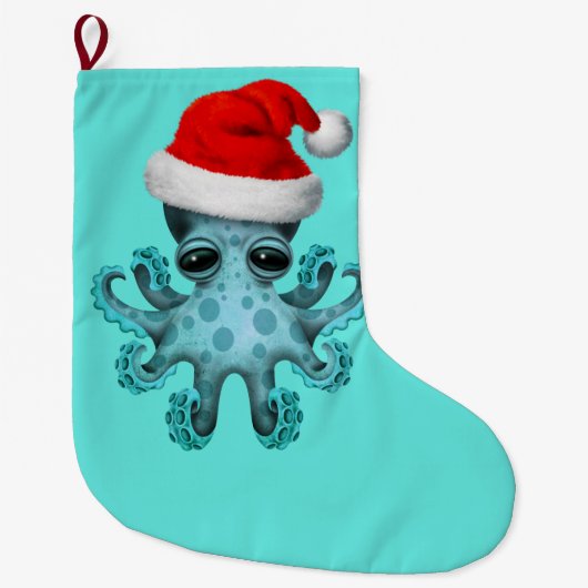 Blauwe Baby octopus die een kerstman draagt Grote Kerstsok (Voorkant)