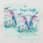 Blauwe Baby Olifant Baby shower Luier Raffle Informatiekaartje (Voorkant / Achterkant)