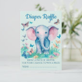 Blauwe Baby Olifant Baby shower Luier Raffle Informatiekaartje (Staand voorkant)