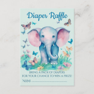 Blauwe Baby Olifant Baby shower Luier Raffle Informatiekaartje