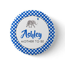 Blauwe Baby Olifant Baby shower Naam Tag Pin
