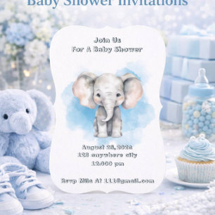 Blauwe baby olifant baby shower uitnodiging 