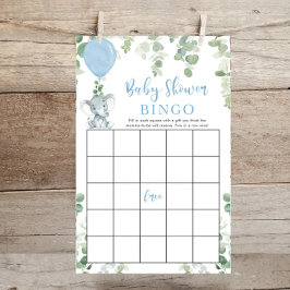 Blauwe baby olifant ballon baby shower bingo game