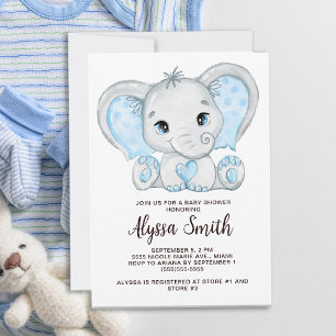 Blauwe Baby Olifant Kleine Jongen Baby shower Kaart