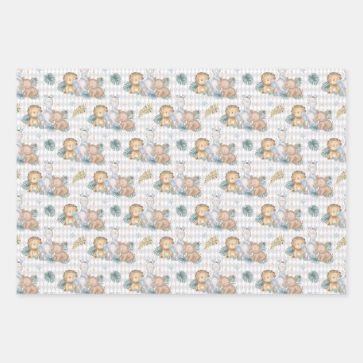 Blauwe Baby olifant Rhino Lion Inpakpapier Vel (Voorkant 2)