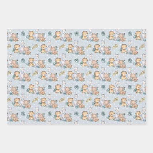 Blauwe Baby olifant Rhino Lion Inpakpapier Vel (Voorkant)