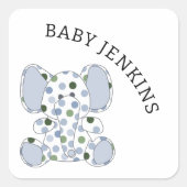 Blauwe Baby olifant Vierkante Sticker (Voorkant)