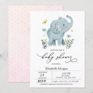 Blauwe Baby Olifant Vlinder Stippen Baby Shower Kaart