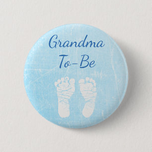 Blauwe Baby oma om Baby shower Button te zijn