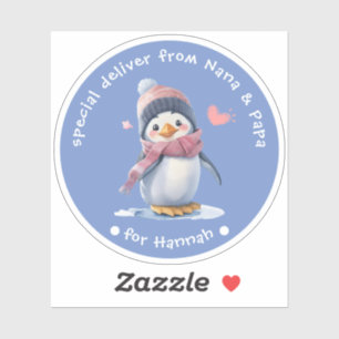 Blauwe Baby Penguin Kerstmis voor Kids Gift Label