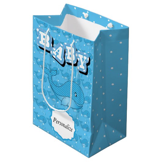 Blauwe Baby Polka gedopte walvis Medium Cadeauzakje (Voorkant Gekanteld)