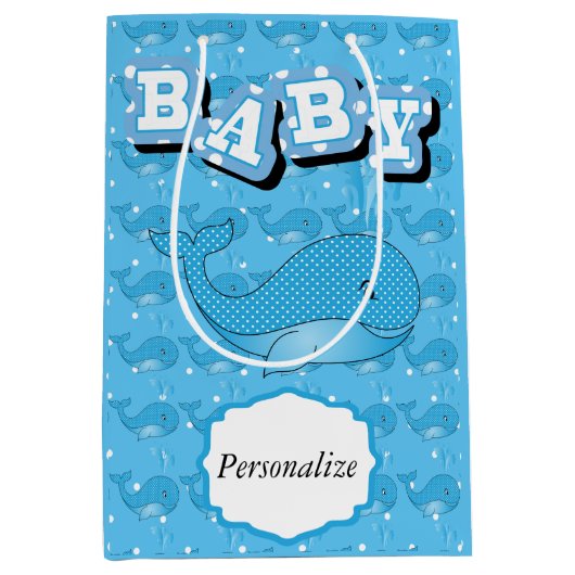 Blauwe Baby Polka gedopte walvis Medium Cadeauzakje (Voorkant)