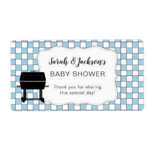 Blauwe Baby-Q baby shower voor flesje of waterfles Etiket